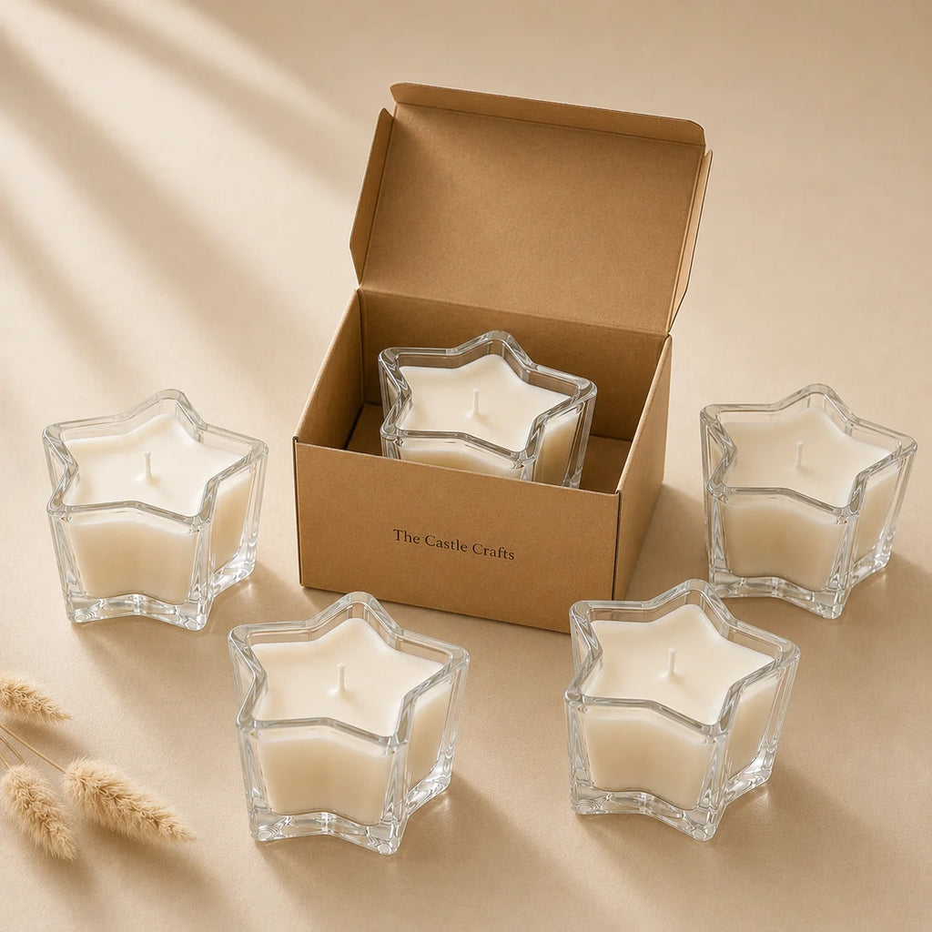Oud Star-Shaped Glass Soy Wax Candle | Unique Festive Gift — Hand-Blown Glass from Firozabad, India — Texture & Craftsmanship