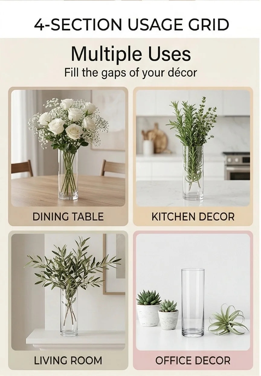 Nordic Tube Cylinder Glass Vase — Hand-Blown Glass from Firozabad, India — Handcrafted Finish