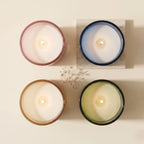 Musk Smooth Coloured Cylinder Glass Soy Wax Candle | 4 Colours — Hand-Blown Glass from Firozabad, India — Detail Close-Up