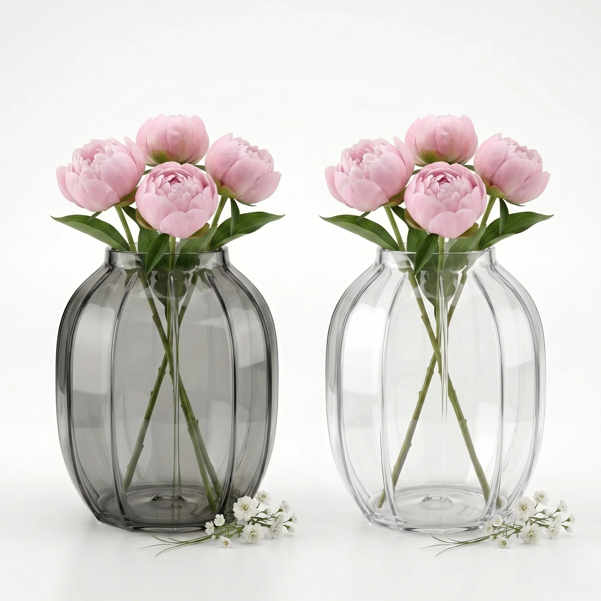 Bloom Rib Wide Glass Vase — Hand-Blown Glass from Firozabad, India — Styled for Home Décor