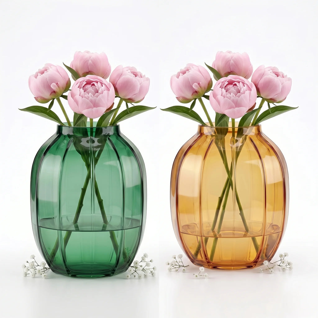 Melon Rib Wide Glass Vase — Hand-Blown Glass from Firozabad, India | Floral Arrangements & Home Styling