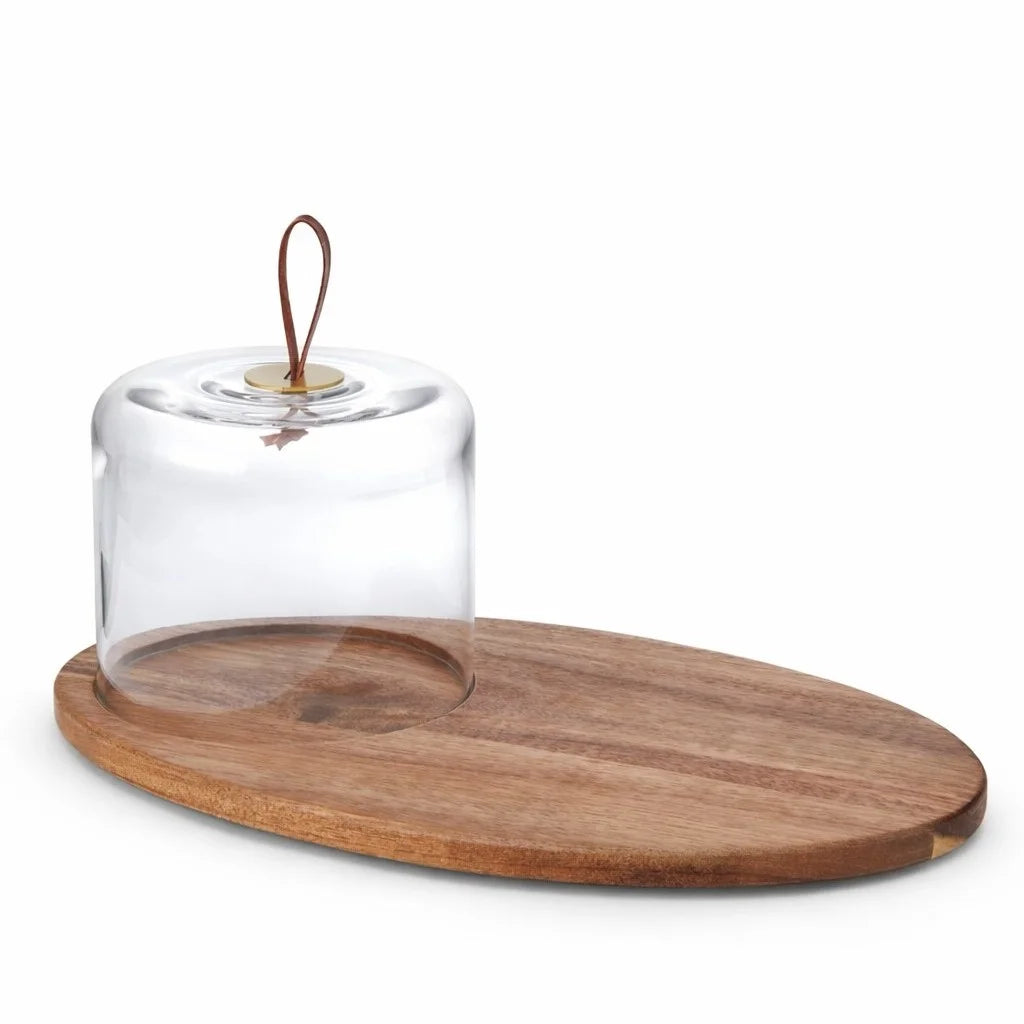 Mini Glass Dome with Leather Handle & Oval Acacia Serving Board | Gifting — Castle Crafts