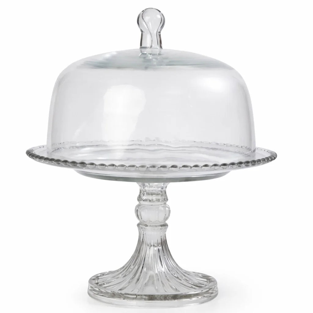 Beaded Rim Glass Cake Dome with Crystal Stand | Castle Crafts