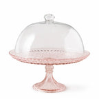 Pink Hobnail Glass Cake Dome with Crystal Knob & Blush Pedestal Stand | Luxury — Castle Crafts