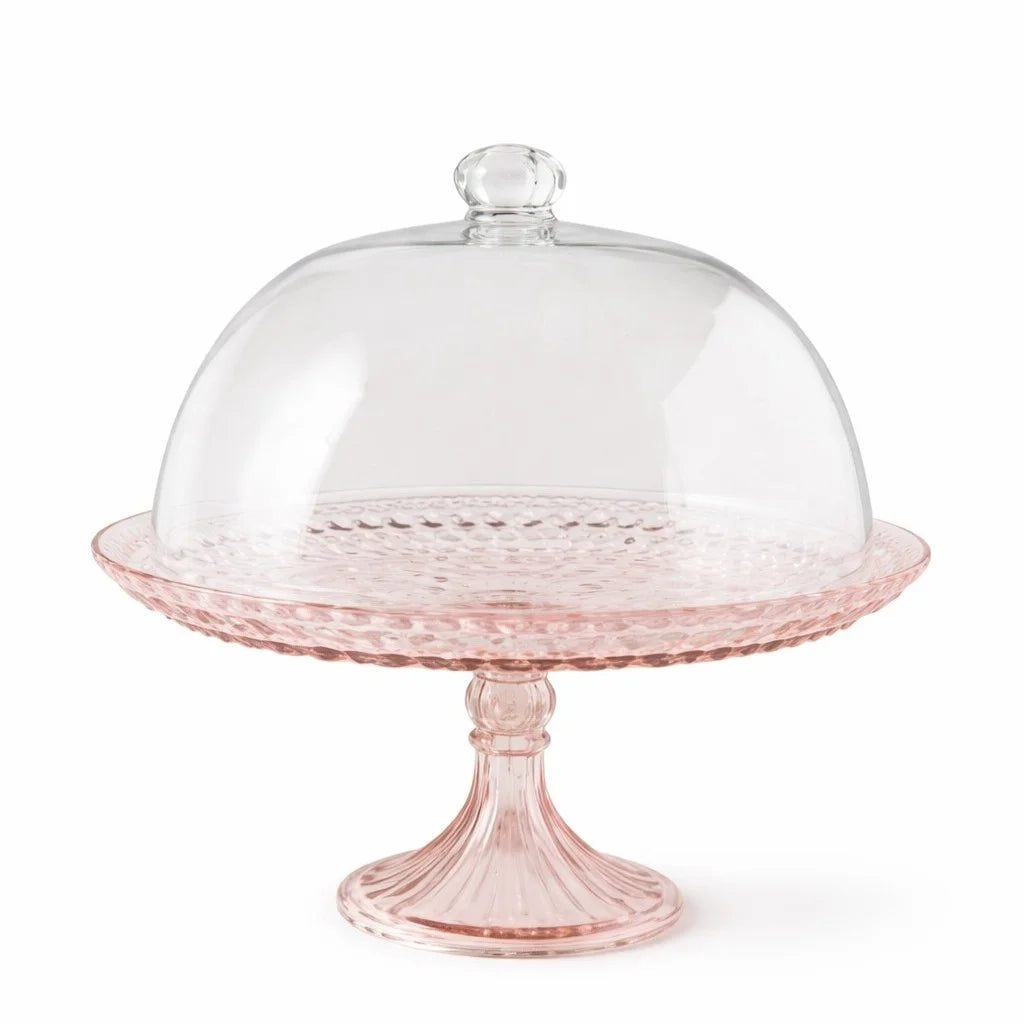 Pink Hobnail Glass Cake Dome with Crystal Knob & Blush Pedestal Stand | Luxury — Castle Crafts