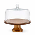 Hand-Blown Glass Dome with Natural Acacia Wood Pedestal Stand | Gifting — Castle Crafts
