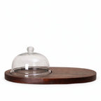 Glass Dome with Round Knob & Dark Walnut Oval Wood Board | Minimalist Luxury — Castle Crafts