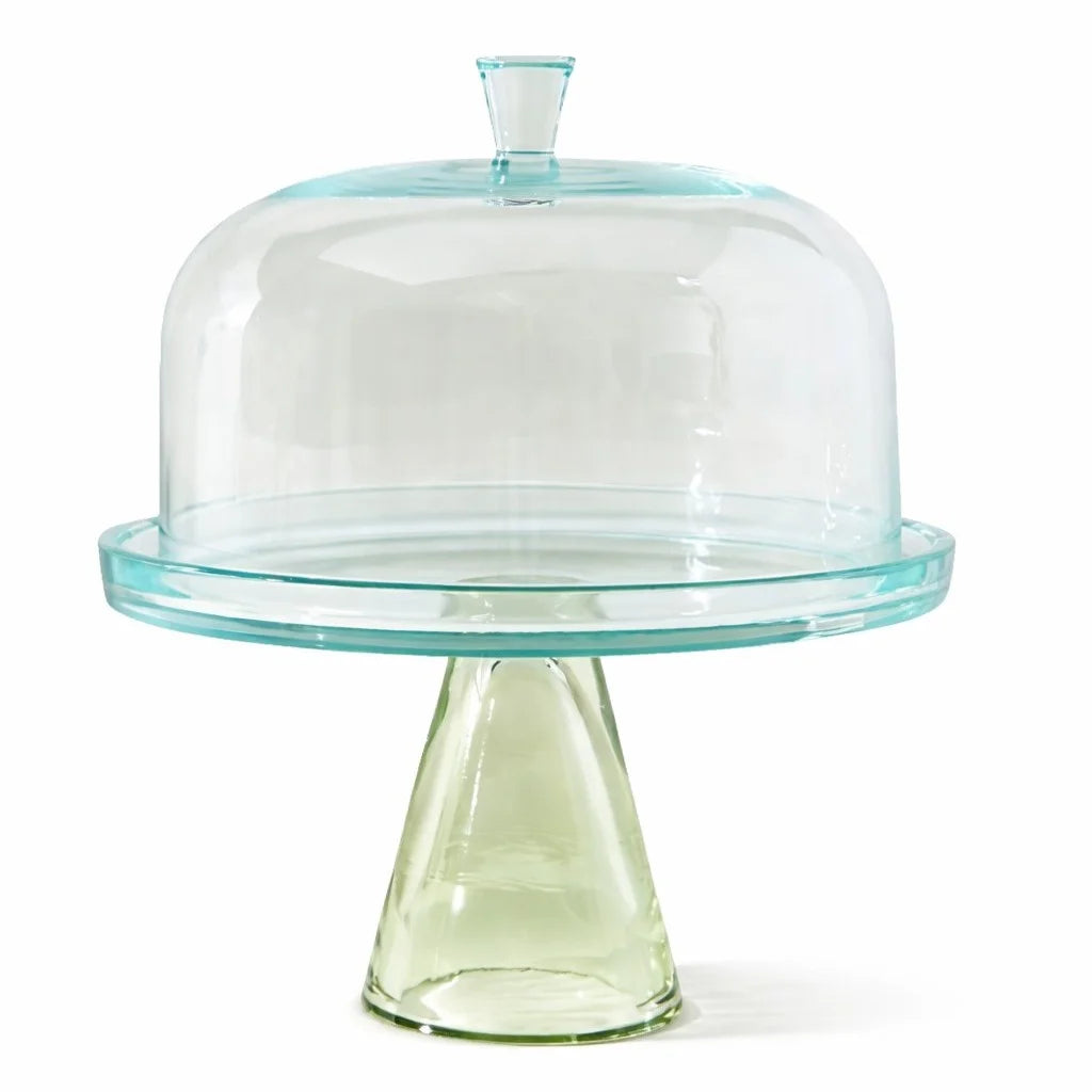 Sage Green Tinted Glass Cake Dome with Conical Pedestal | Modern Luxury — Castle Crafts