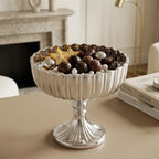 Ribbed Footed Compote Glass Bowl | Scalloped Rim | 3 Colours — Castle Crafts