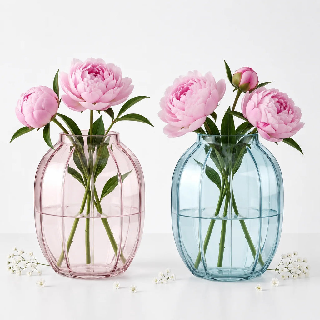 Bloom Rib Wide Glass Vase — Hand-Blown Glass from Firozabad, India — Detail Close-Up