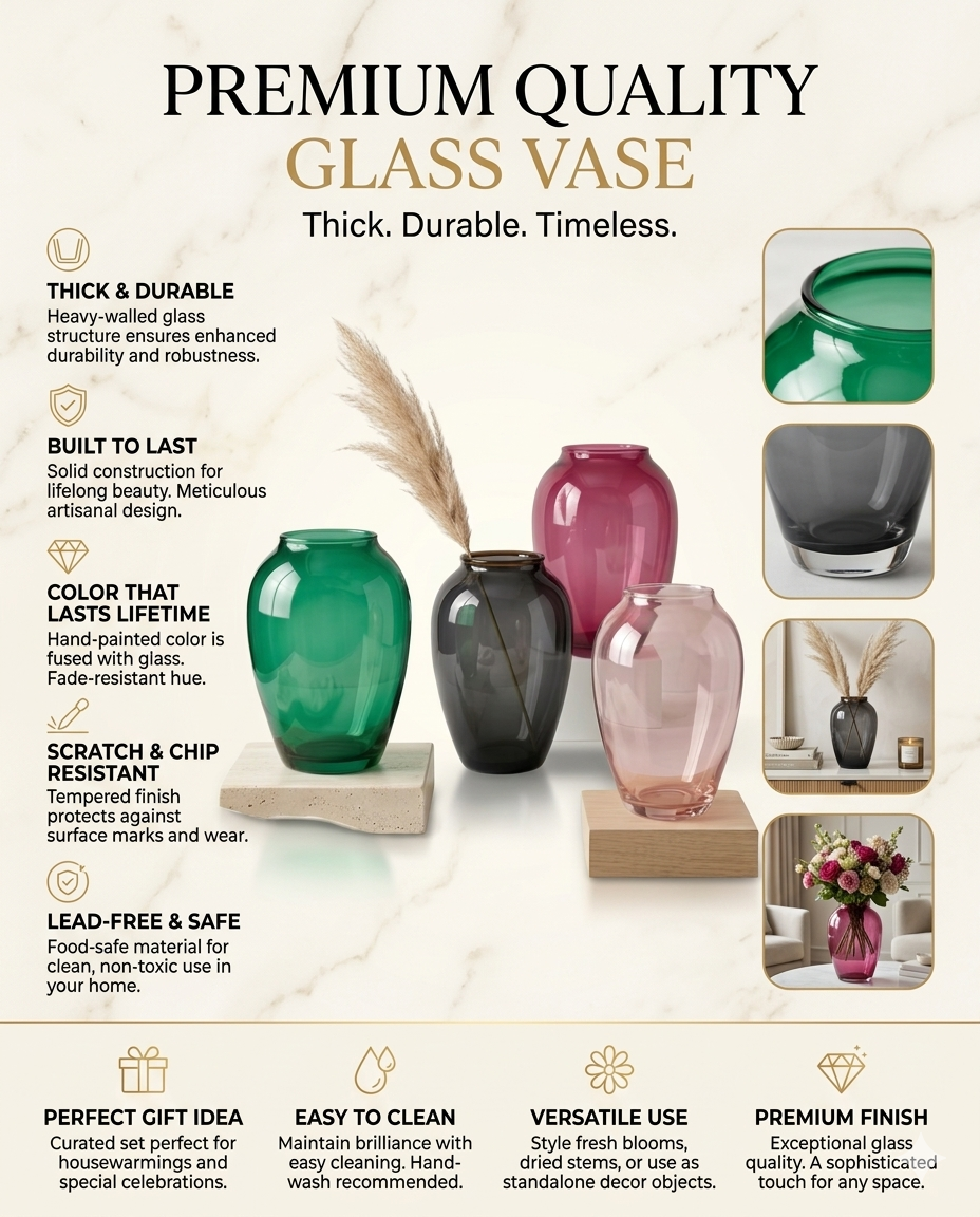 Blossom Oval Smooth Glass Vase — Hand-Blown Glass from Firozabad, India — Detail Close-Up
