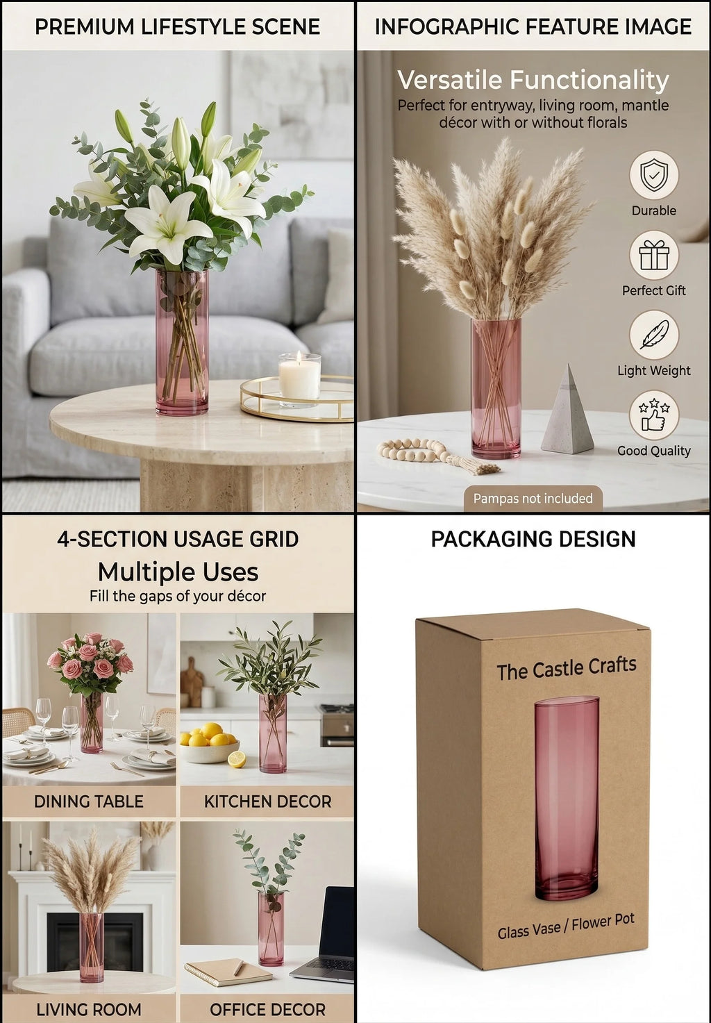 Nordic Tube Cylinder Glass Vase — Hand-Blown Glass from Firozabad, India — Lifestyle Setting