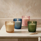 Vanilla Scallop Rim Ribbed Glass Soy Wax Candle | 4 Colours — Hand-Blown Glass from Firozabad, India — Detail Close-Up