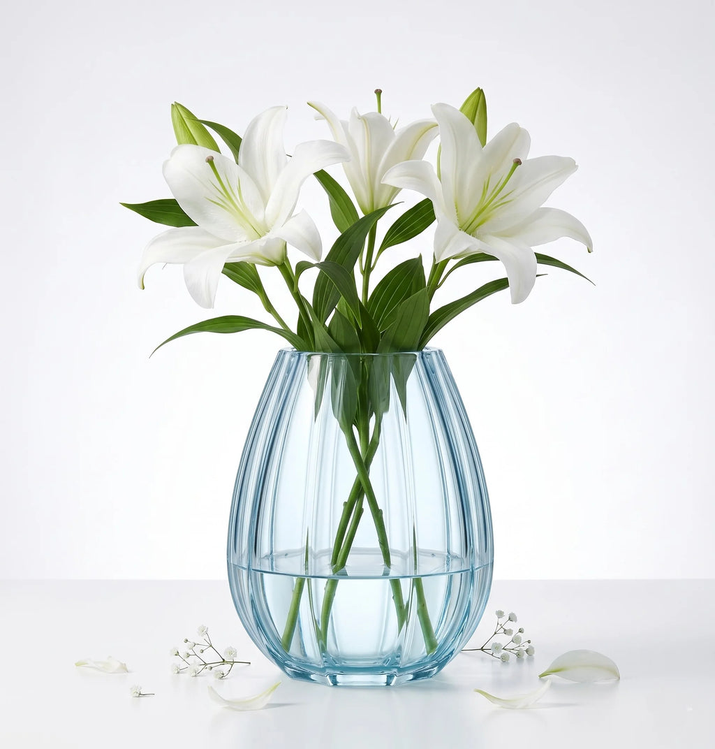 Prismatic Fluted Oval Glass Vase — Hand-Blown Glass from Firozabad, India — Premium Detail