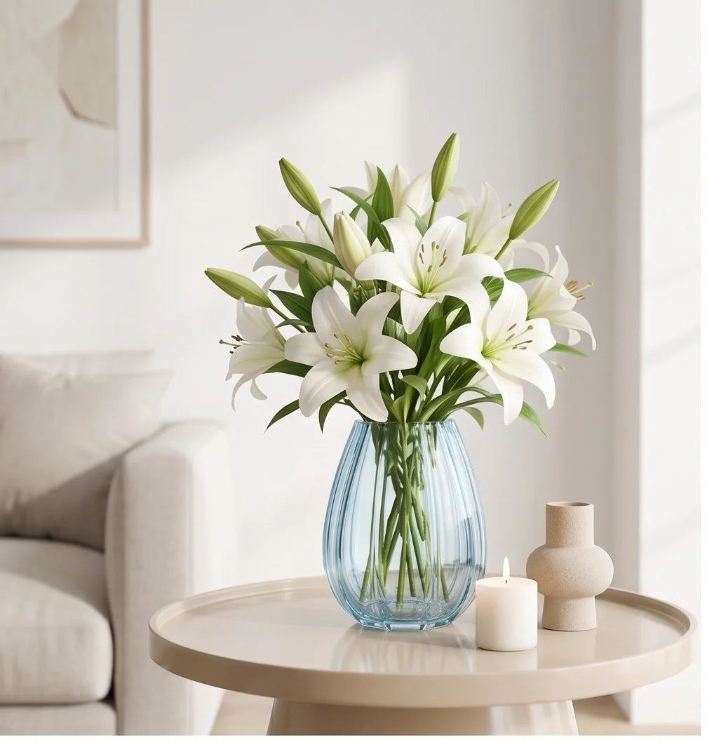 Prismatic Fluted Oval Glass Vase — Hand-Blown Glass from Firozabad, India — Curated Display