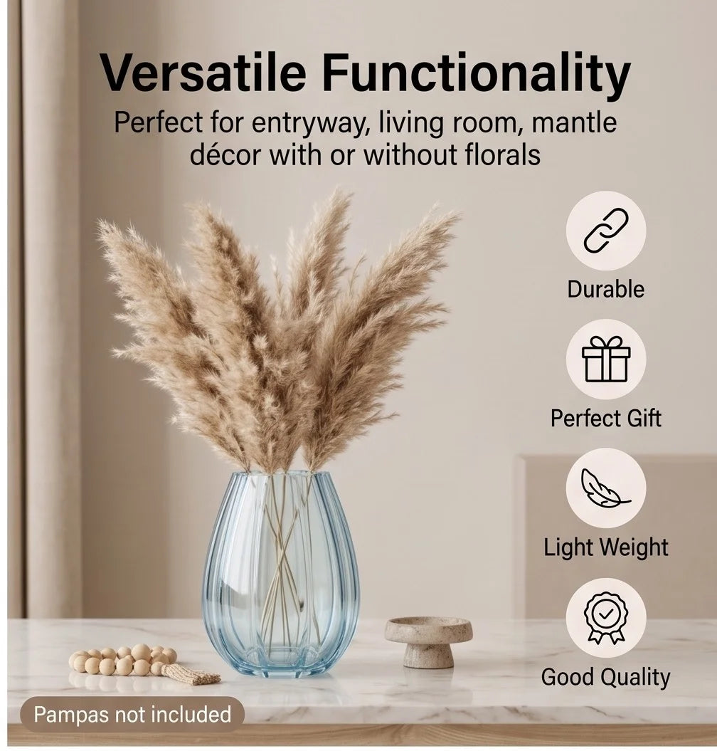 Prismatic Fluted Oval Glass Vase — Hand-Blown Glass from Firozabad, India — Décor Inspiration