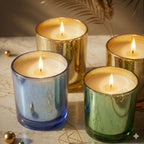 Musk Mercury Gold Iridescent Glass Soy Wax Candle | Luxury — Hand-Blown Glass from Firozabad, India — Styled for Home Décor