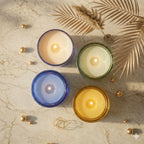 Musk Mercury Gold Iridescent Glass Soy Wax Candle | Luxury — Hand-Blown Glass from Firozabad, India — Lifestyle Setting