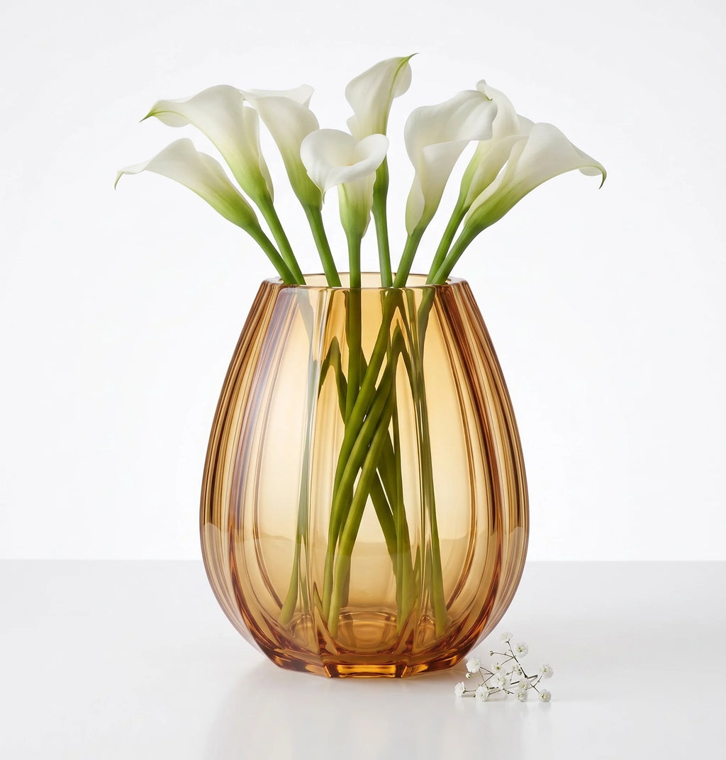 Opulent Fluted Oval Glass Vase — Hand-Blown Glass from Firozabad, India — Lifestyle Setting