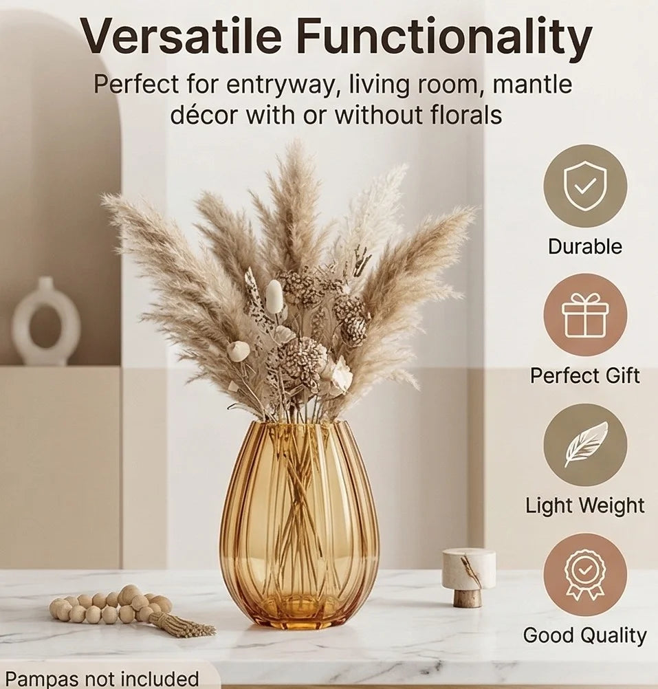 Opulent Fluted Oval Glass Vase — Hand-Blown Glass from Firozabad, India — Styled for Home Décor