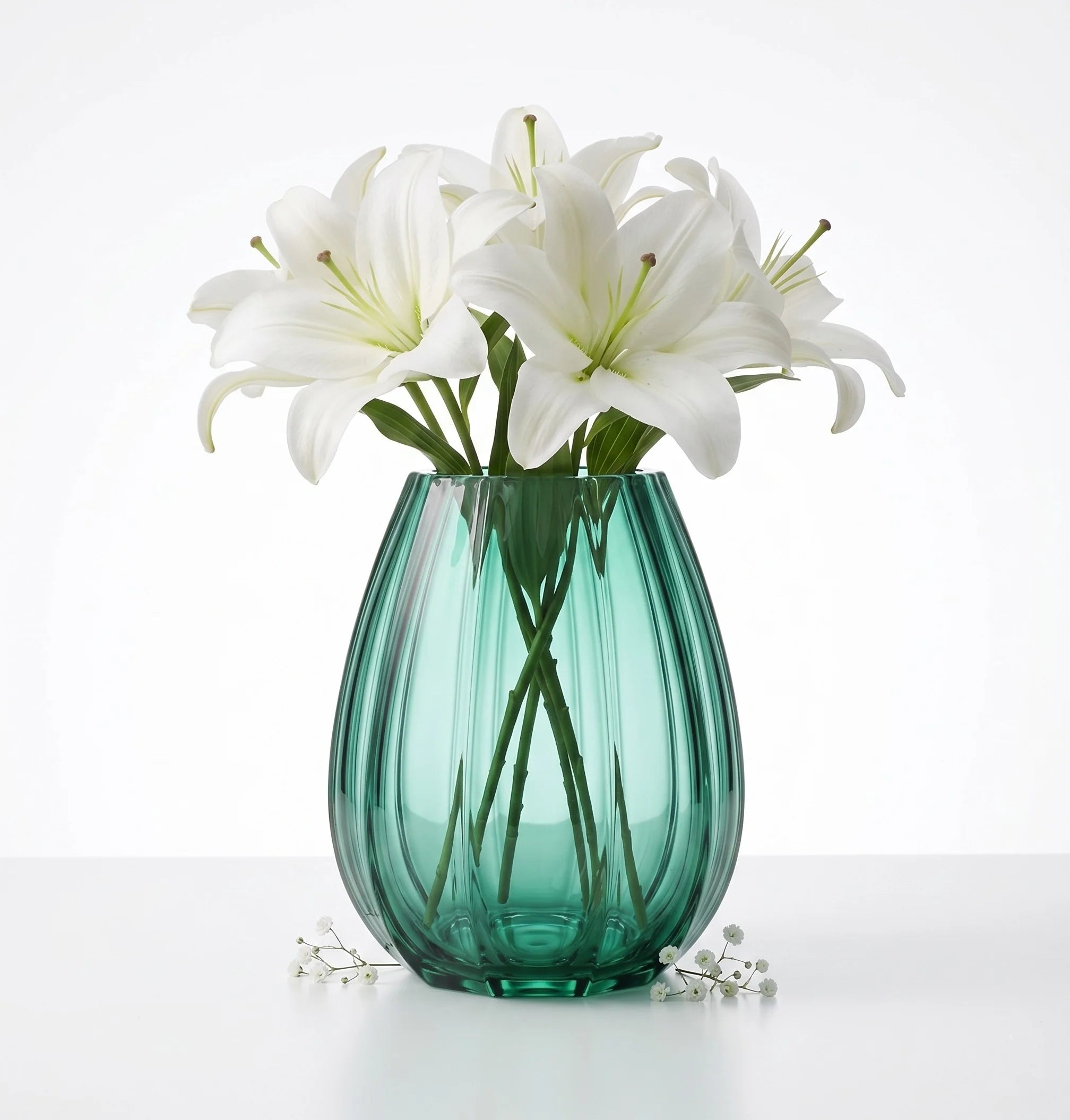 Prismatic Fluted Oval Glass Vase — Hand-Blown Glass from Firozabad, India — Multi-Angle Showcase