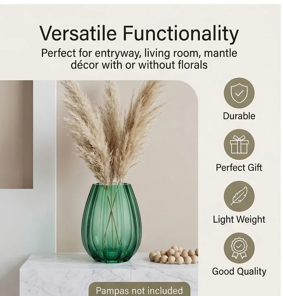 Prismatic Fluted Oval Glass Vase — Hand-Blown Glass from Firozabad, India — Light & Shadow