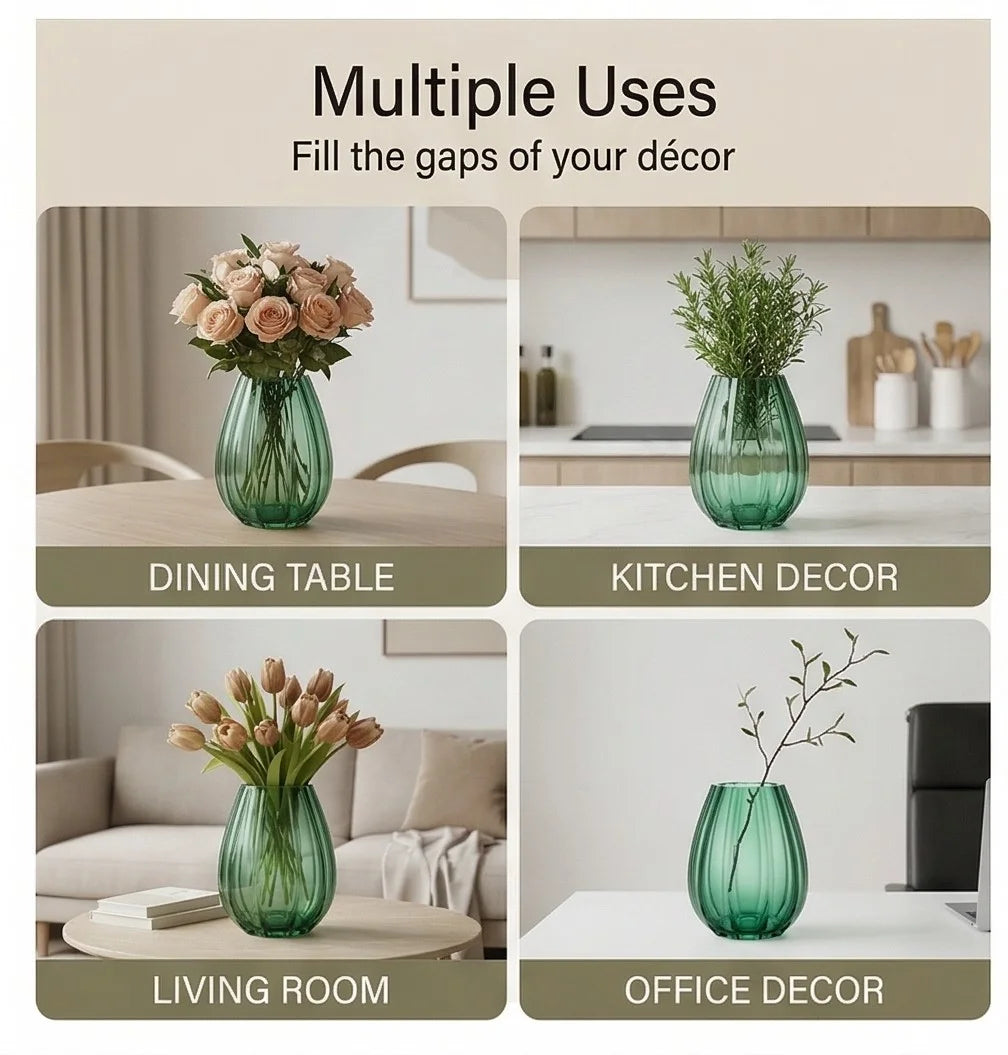 Prismatic Fluted Oval Glass Vase — Hand-Blown Glass from Firozabad, India — In a Living Space