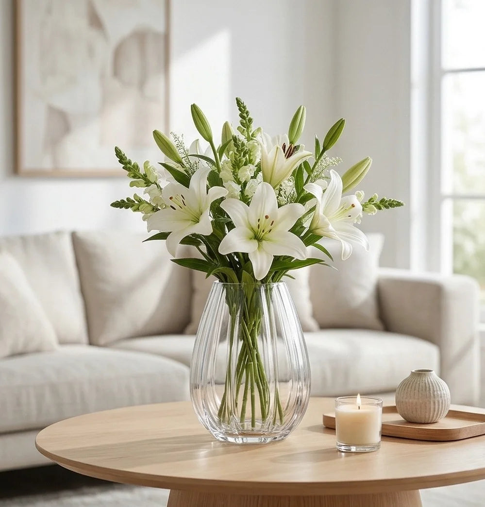 Prismatic Fluted Oval Glass Vase — Hand-Blown Glass from Firozabad, India — Styled for Home Décor