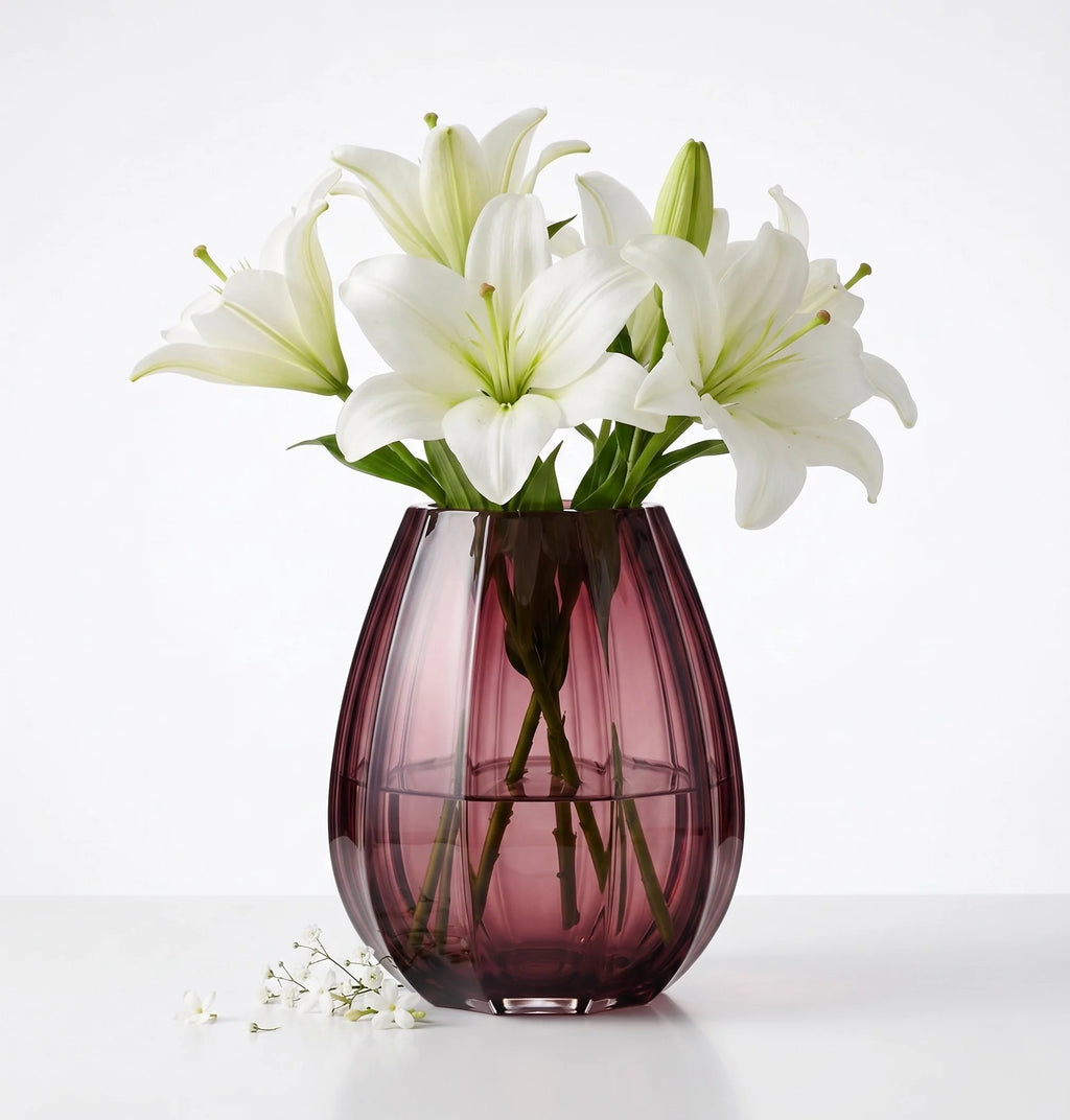 Prismatic Fluted Oval Glass Vase — Hand-Blown Glass from Firozabad, India — Colour Variant