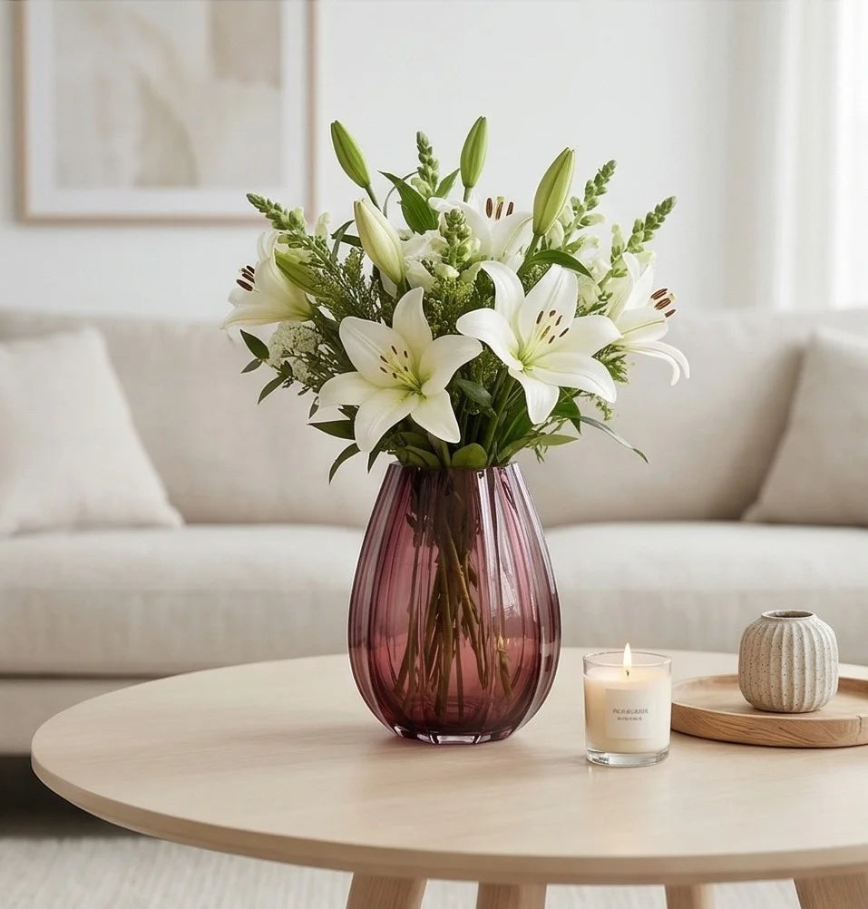 Prismatic Fluted Oval Glass Vase — Hand-Blown Glass from Firozabad, India — Top View