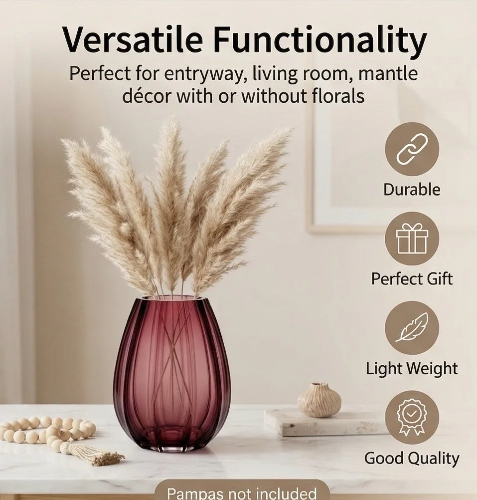 Prismatic Fluted Oval Glass Vase — Hand-Blown Glass from Firozabad, India — Gifting Presentation
