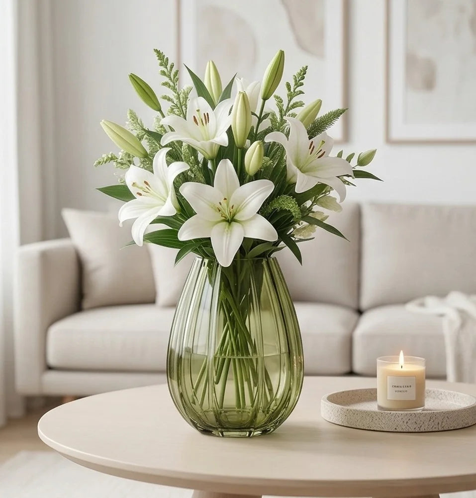 Opulent Fluted Oval Glass Vase — Hand-Blown Glass from Firozabad, India — Gifting Presentation