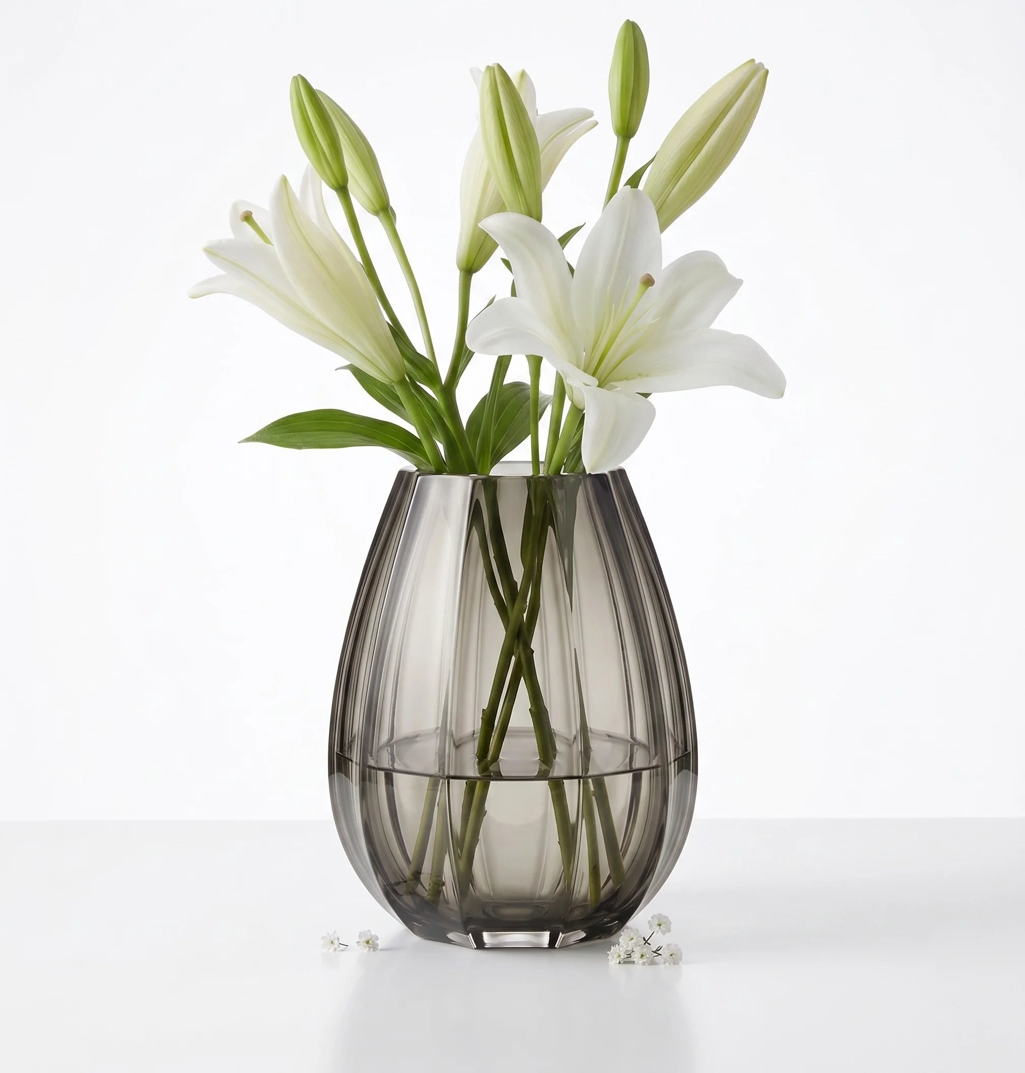 Opulent Fluted Oval Glass Vase — Hand-Blown Glass from Firozabad, India — Premium Detail