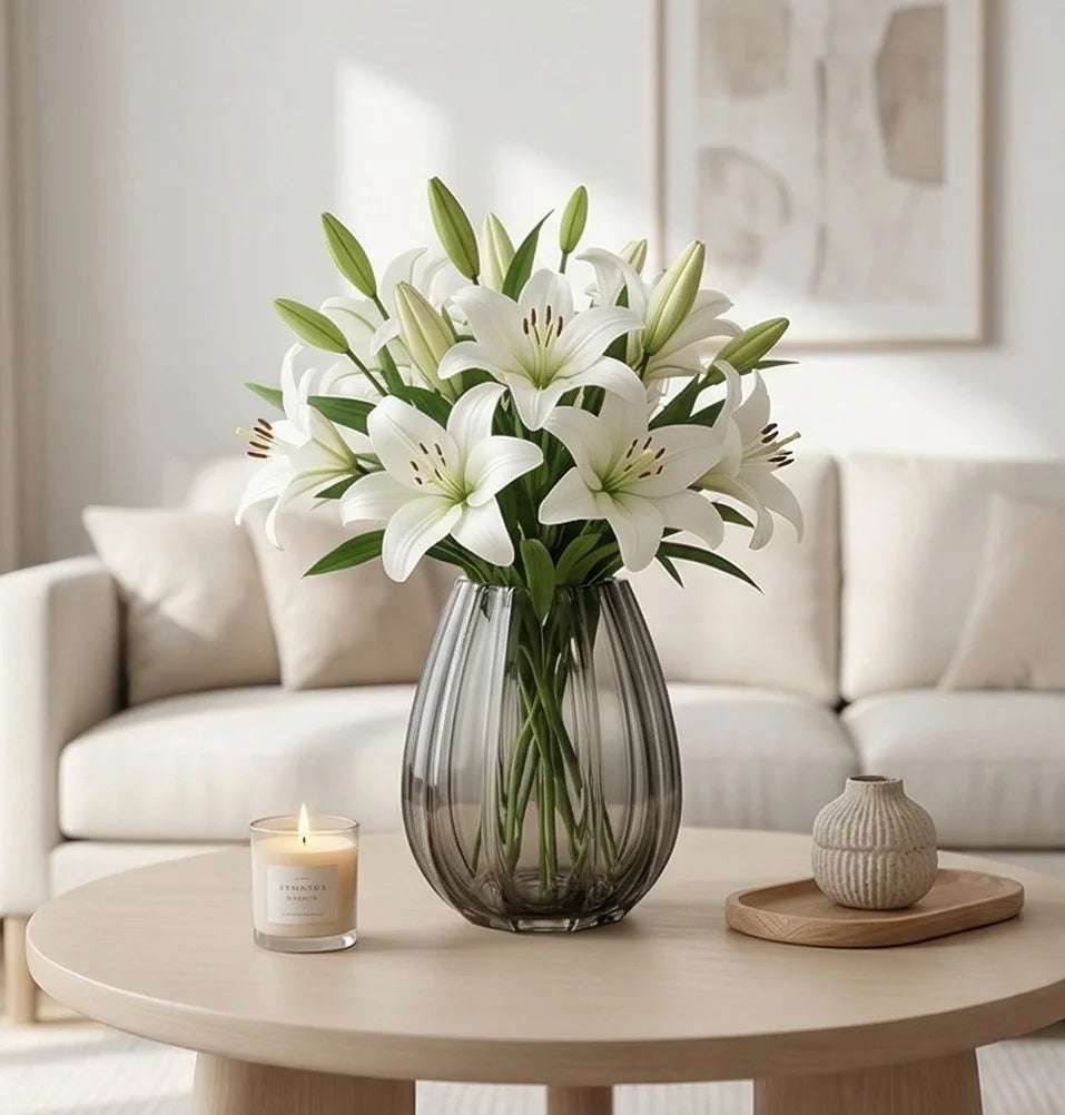 Opulent Fluted Oval Glass Vase — Hand-Blown Glass from Firozabad, India — Curated Display
