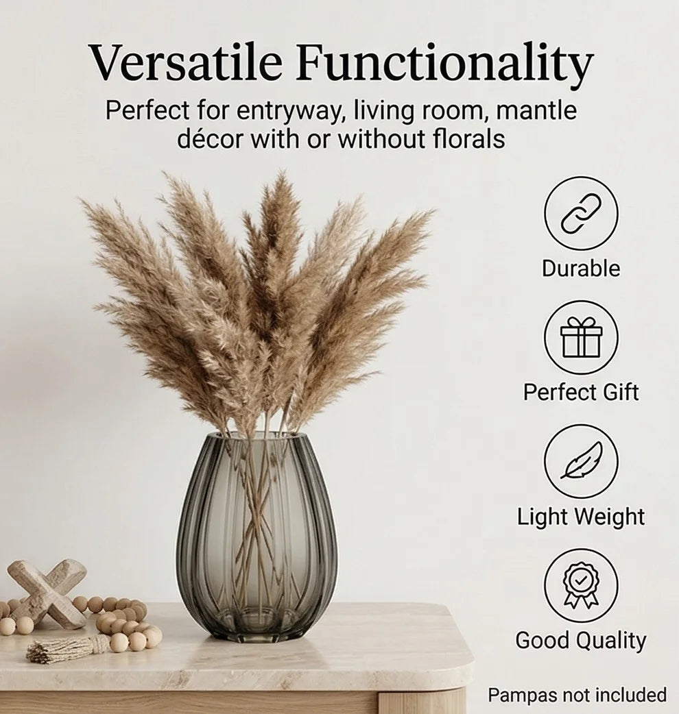 Opulent Fluted Oval Glass Vase — Hand-Blown Glass from Firozabad, India — Décor Inspiration