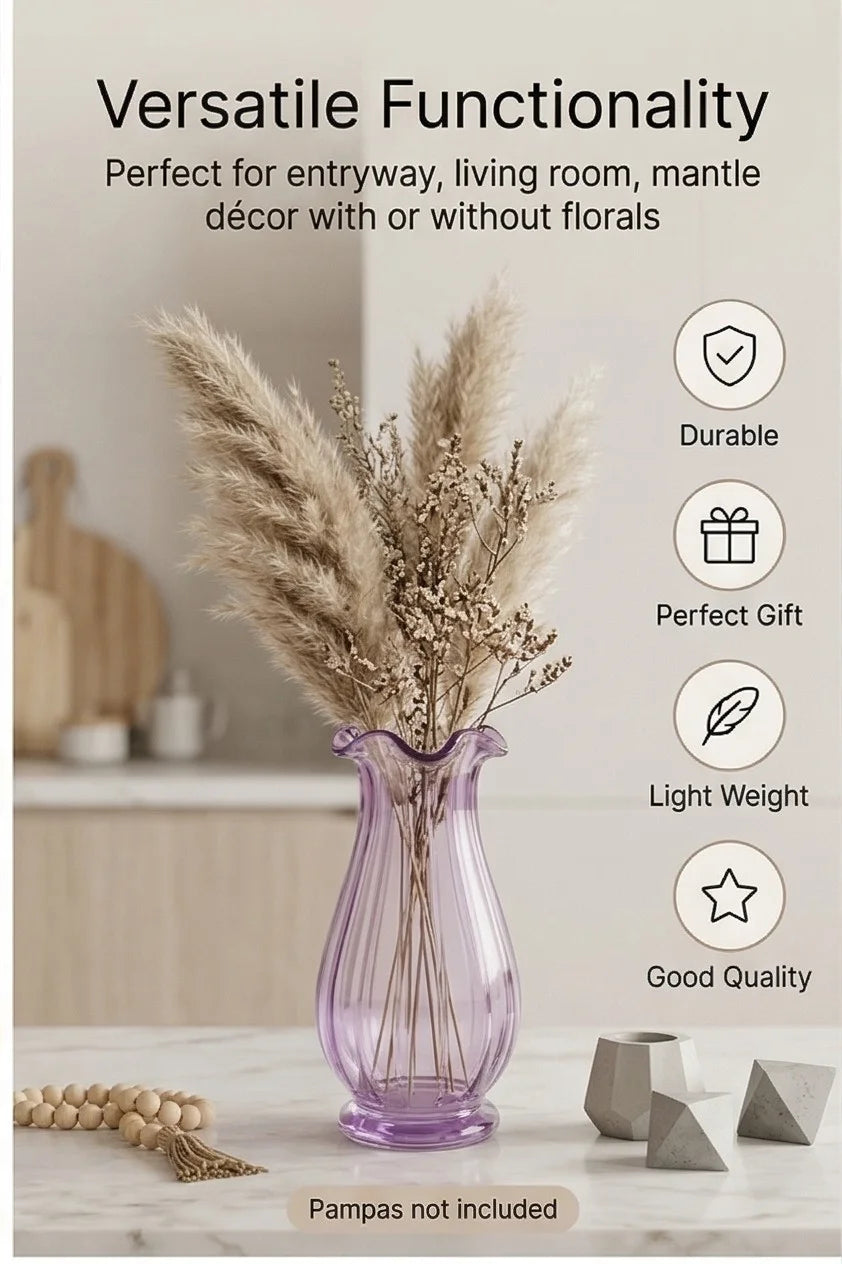Garden Tulip Ruffle Glass Vase — Hand-Blown Glass from Firozabad, India — Multi-Angle Showcase