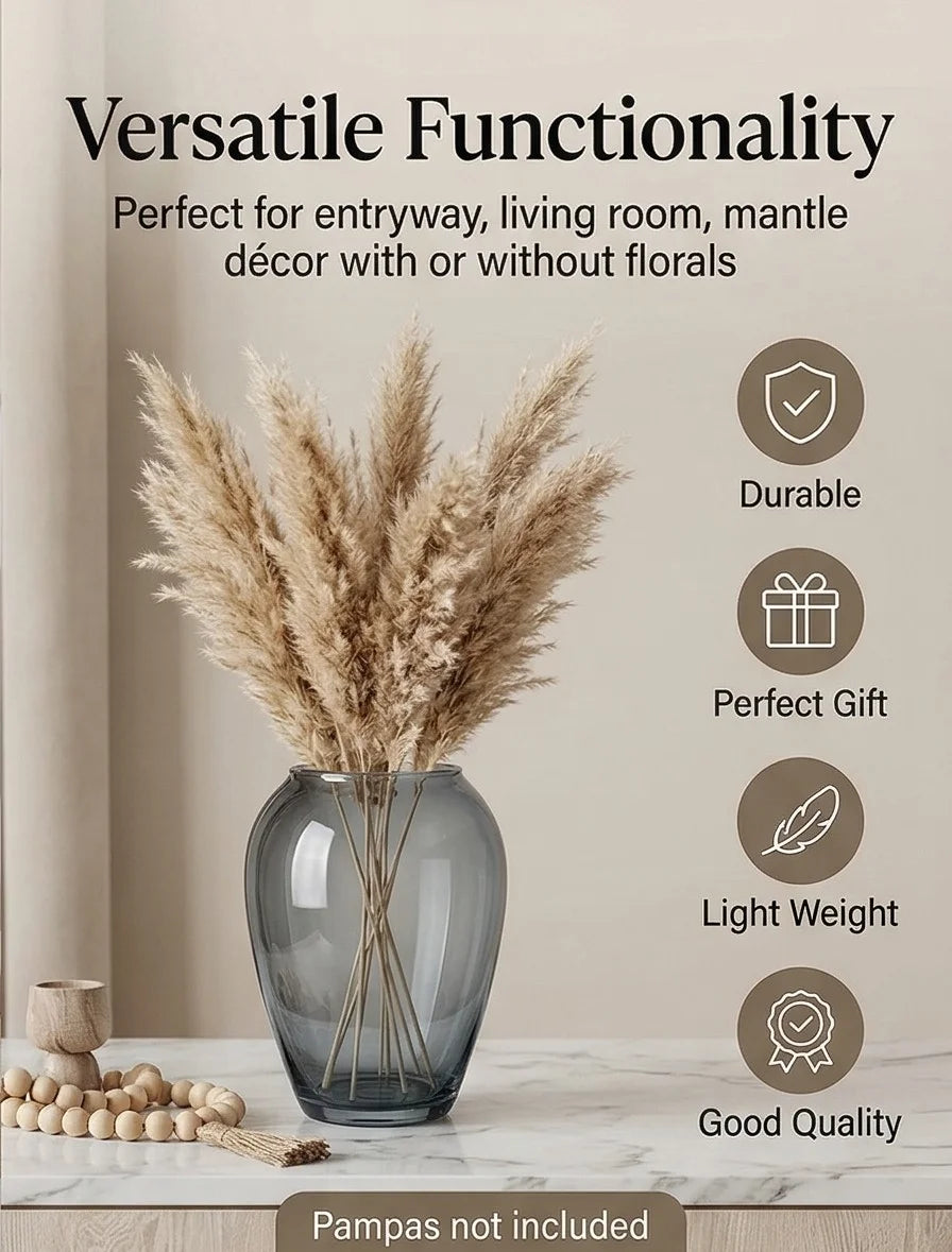 Serene Urn Glossy Glass Vase — Hand-Blown Glass from Firozabad, India — Curated Display