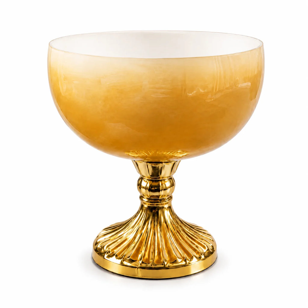 Amber Ombre Glass Bowl | Gold Fluted Pedestal | Luxury Décor — Castle Crafts