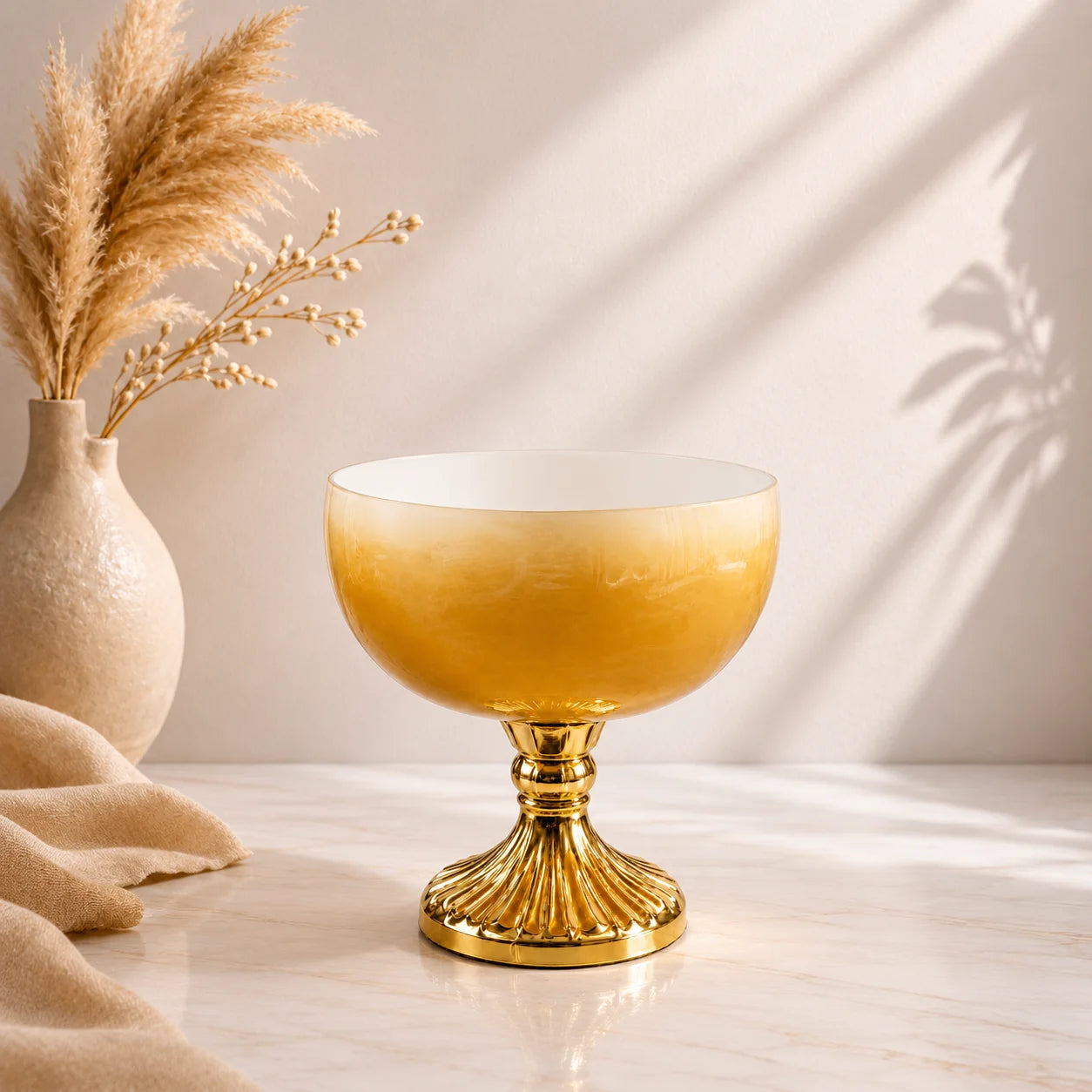 Amber Ombre Glass Bowl | Gold Fluted Pedestal | Luxury Décor — Castle Crafts