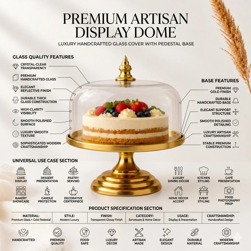 Gold Pedestal Glass Dome — Castle Crafts