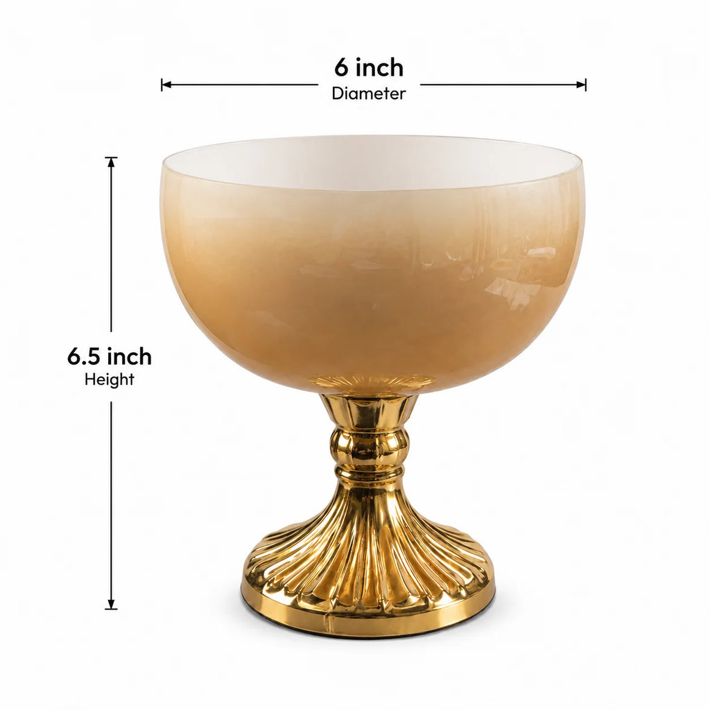 Amber Ombre Glass Bowl | Gold Fluted Pedestal | Luxury Décor — Castle Crafts
