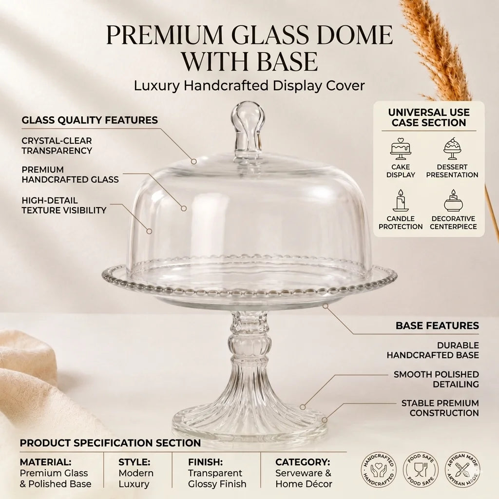 Beaded Rim Glass Cake Dome with Crystal Stand | Castle Crafts