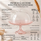 Pink Hobnail Glass Cake Dome with Crystal Knob & Blush Pedestal Stand | Luxury — Castle Crafts