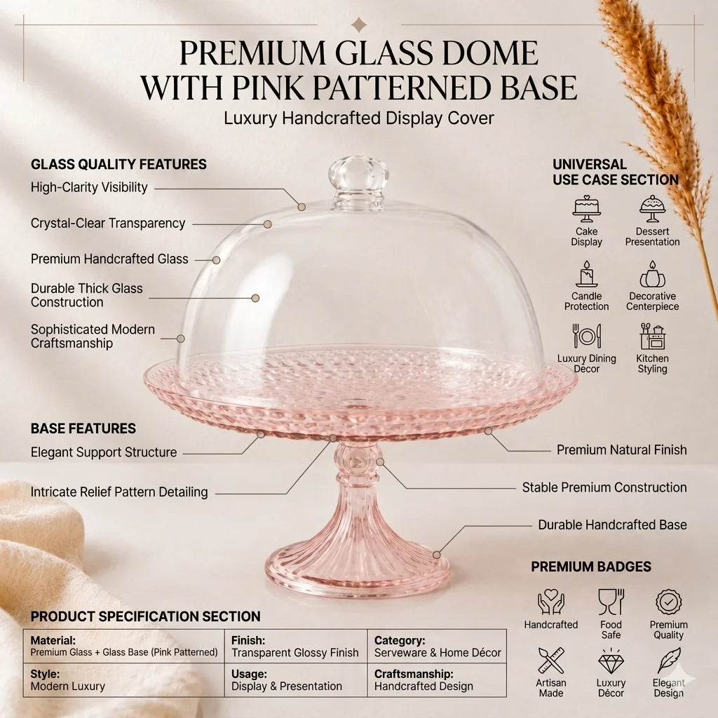 Pink Hobnail Glass Cake Dome with Crystal Knob & Blush Pedestal Stand | Luxury — Castle Crafts