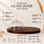 Glass Dome with Round Knob & Dark Walnut Oval Wood Board | Minimalist Luxury — Castle Crafts