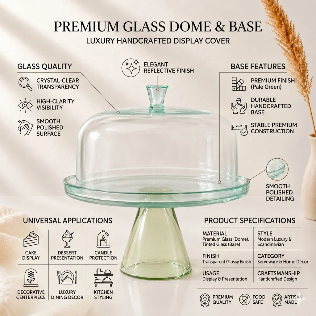 Sage Green Tinted Glass Cake Dome with Conical Pedestal | Modern Luxury — Castle Crafts