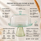 Sage Green Tinted Glass Cake Dome with Conical Pedestal | Modern Luxury — Castle Crafts