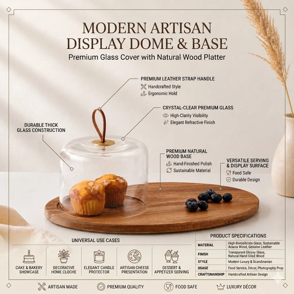Mini Glass Dome with Leather Handle & Oval Acacia Serving Board | Gifting — Castle Crafts