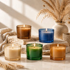 Musk Soy Wax Candle | Wide Coloured Glass | 55Hr Burn | 5 Shades — Castle Crafts