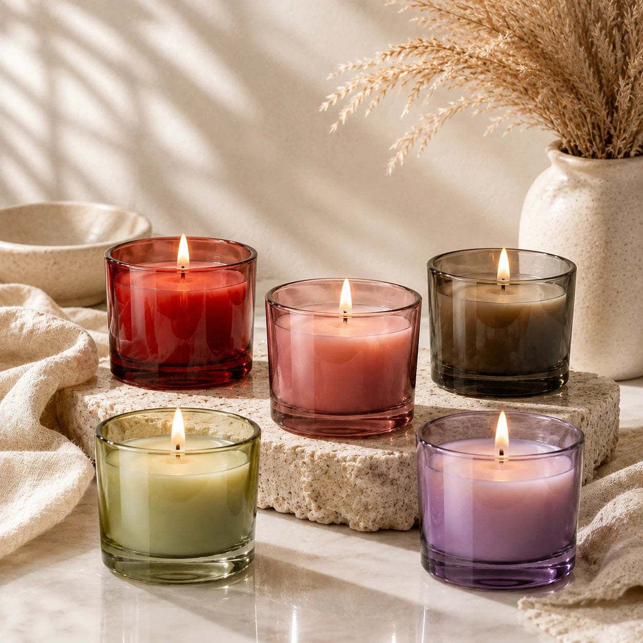 Oud Soy Wax Candle | Wide Coloured Glass | 55Hr Burn | 5 Shades — Castle Crafts